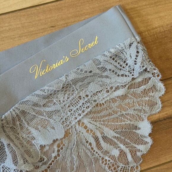 NWT (XL) Victoria’s Secret Luxe Bikini Panty - Light Blue with Sheer Lace Back - Picture 2 of 11